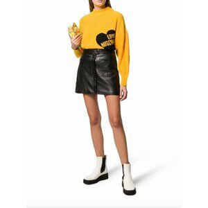 Love Moschino Womens 4 Yellow Knit Sweater Heart Print Long Sleeve